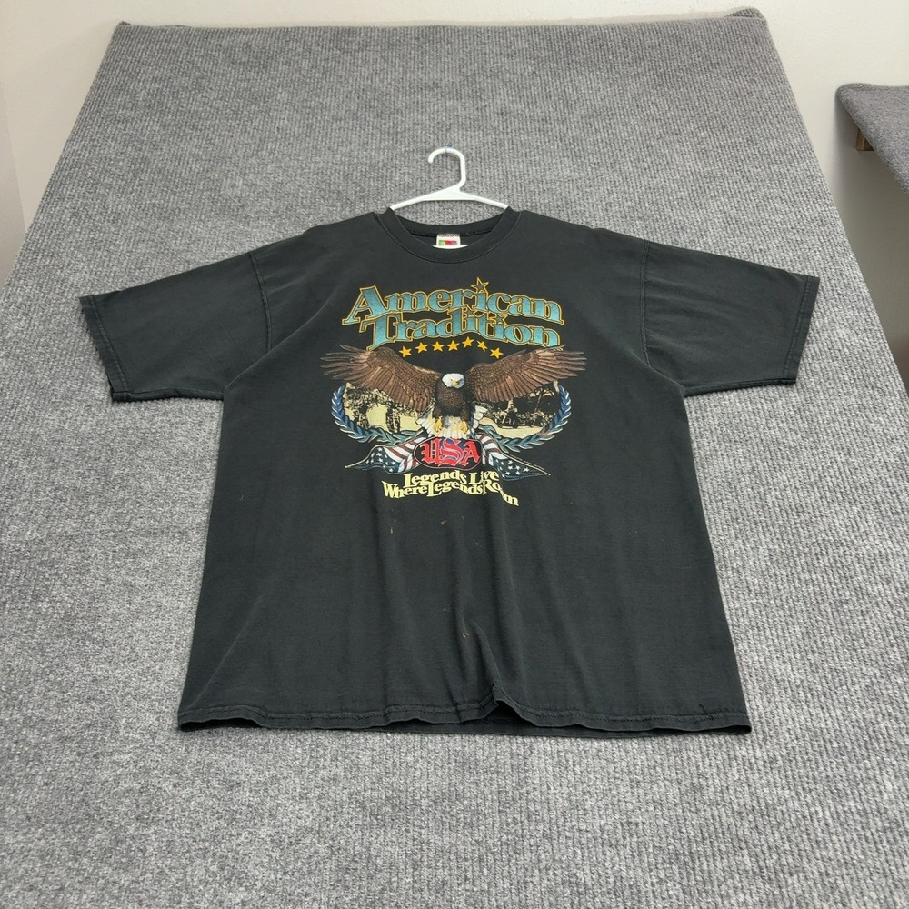 Vintage Laconia Rally Fruit of the Loom T Shirt Mens XL Black Cotton Eagle Biker